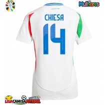 Camisa de Futebol Itália Federico Chiesa #14 Equipamento Secundário Mulheres Europeu 2024 Manga Curta